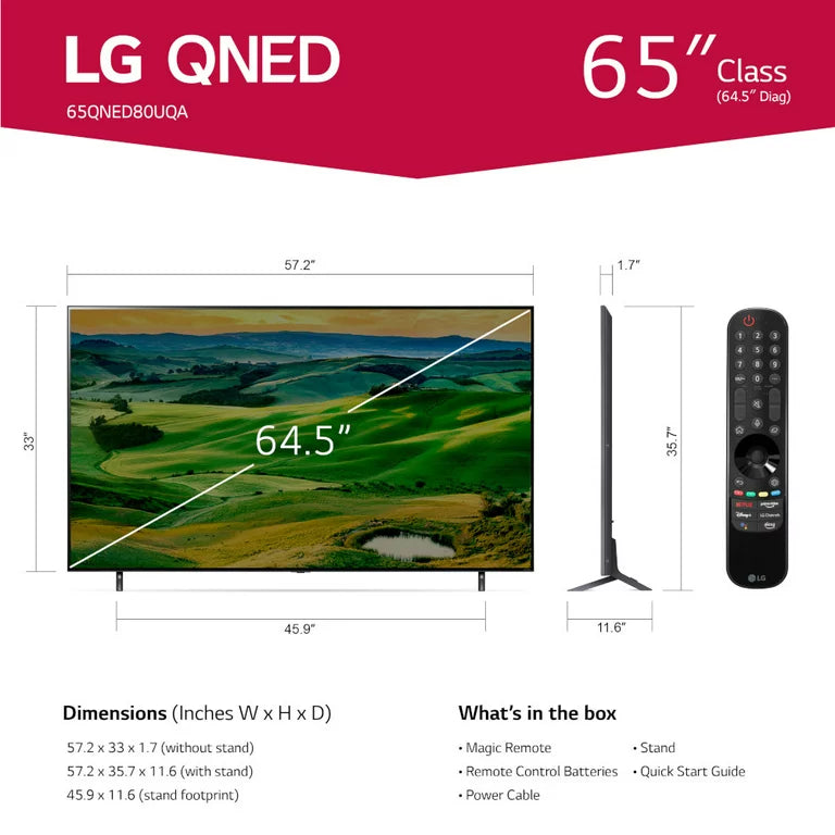 LG 65" Class 4K UHD QNED Web OS Smart TV with Dolby Vision 80 Series 65QNED80UQA